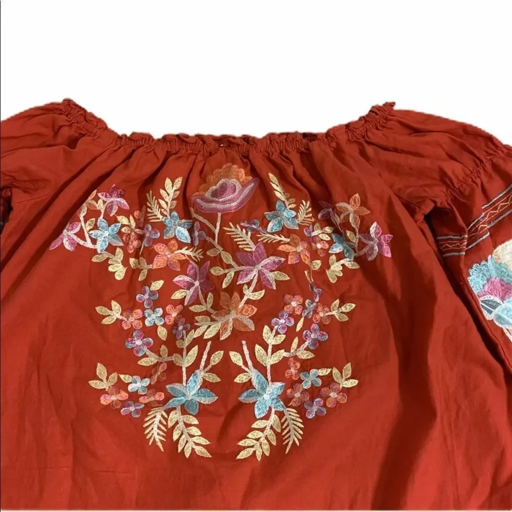Free People Fleur Du Jour Red Floral Embroidered Mini Dress Size Small